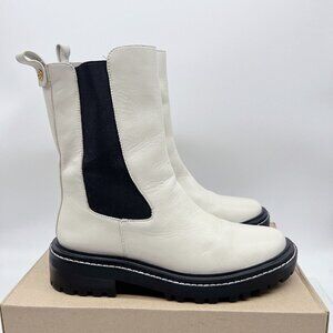 Tory Burch Benton Chelsea Ankle Boots Platform Vachetta Calf Ivory/ Black US 10